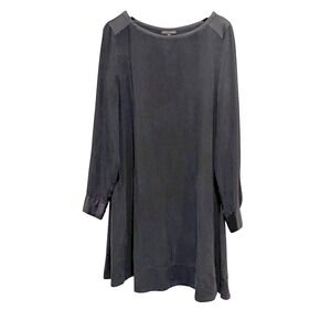 Eileen Fisher Black 100% Silk Georgette Long Sleeve Boat Neck Dress
